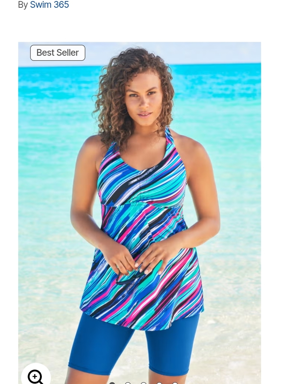 Swimsuits For All Multicolor Striped Tankini Top- Racerback Blue & Pink 22 D/DD